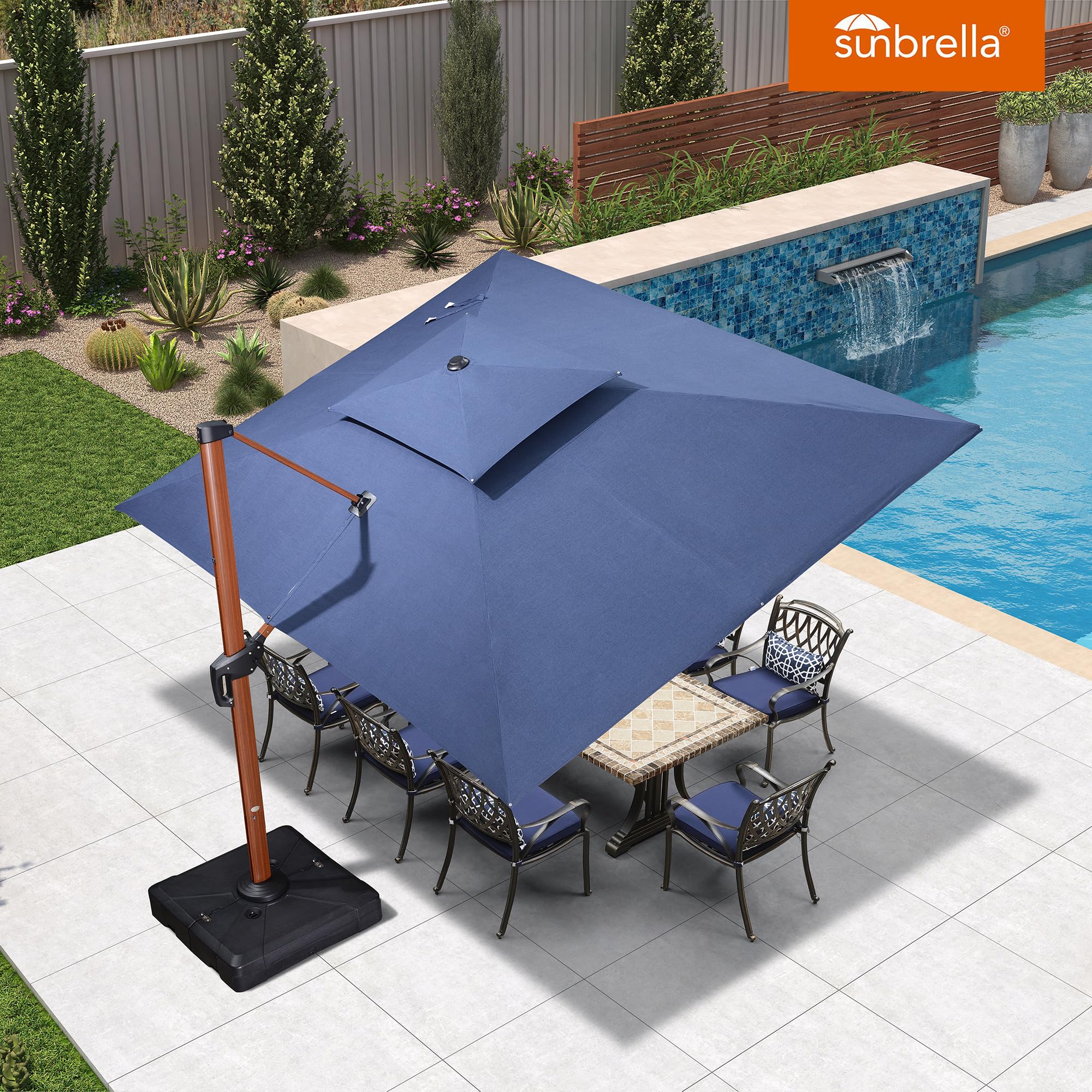 10' X 13' Double Top Deluxe Rectangle Patio Umbrella - Offset Hanging Cantilever Umbrellas in Spectrum Indigo