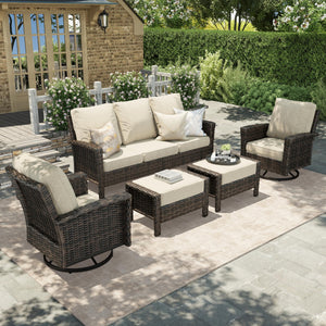 Patio Furniture Set with Swivel Chairs, High Back Outdoor Wicker Furniture with 5.5