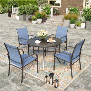 5 Pieces Patio Dining Set, 4 x Blue Textilene Dining Chair, 42