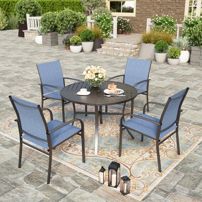 5 Pieces Patio Dining Set, 4 x Blue Textilene Dining Chair, 42
