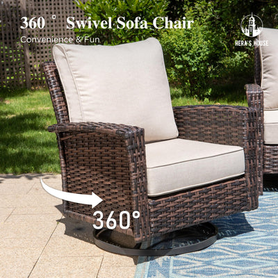 Outdoor Furniture, 2 x High Back Swivel Patio Chairs with 5.5