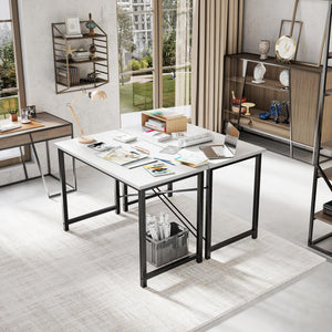 47 Inch Computer Desk for Home Office, Modern Study Work Table Simple Modern Style for Bedroom Small Space, Writing Desks with X-Shaped Reinforcement, Wood White