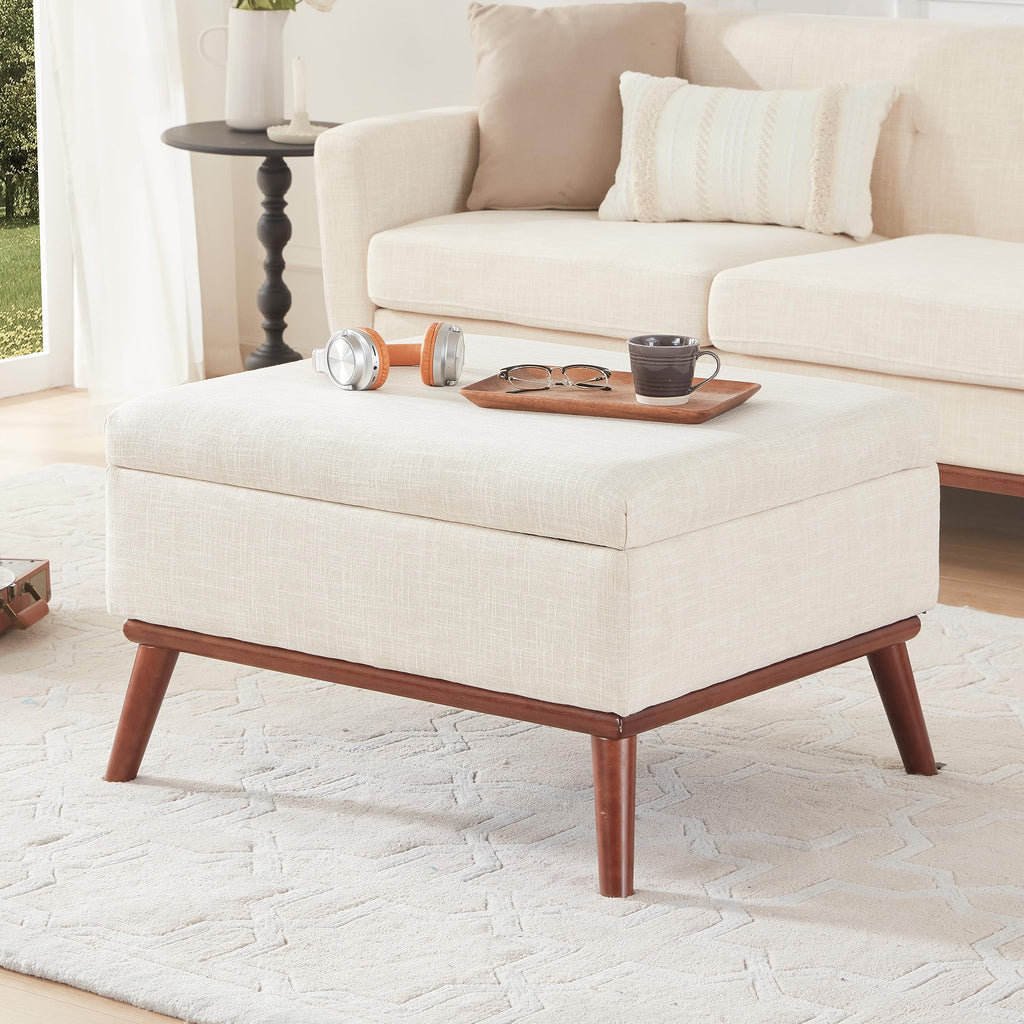 65" W Loveseat Sofa with Ottoman Coffee Table, Mid Century Modern Decor Love Seat Couches and Ottoman with Storage for Living Room, Button Tufted Upholstered Love Seats Furniture Set, Beige