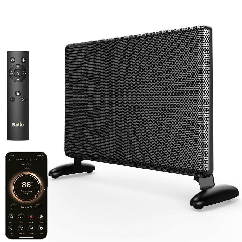 Infrared Space Heater Large Room,Panel Heater with Programmable Thermostat,WiFi App Control,Portable Stand or Wall Mount, Energy Efficient Smart Quiet Heater,Work with Alexa,Black