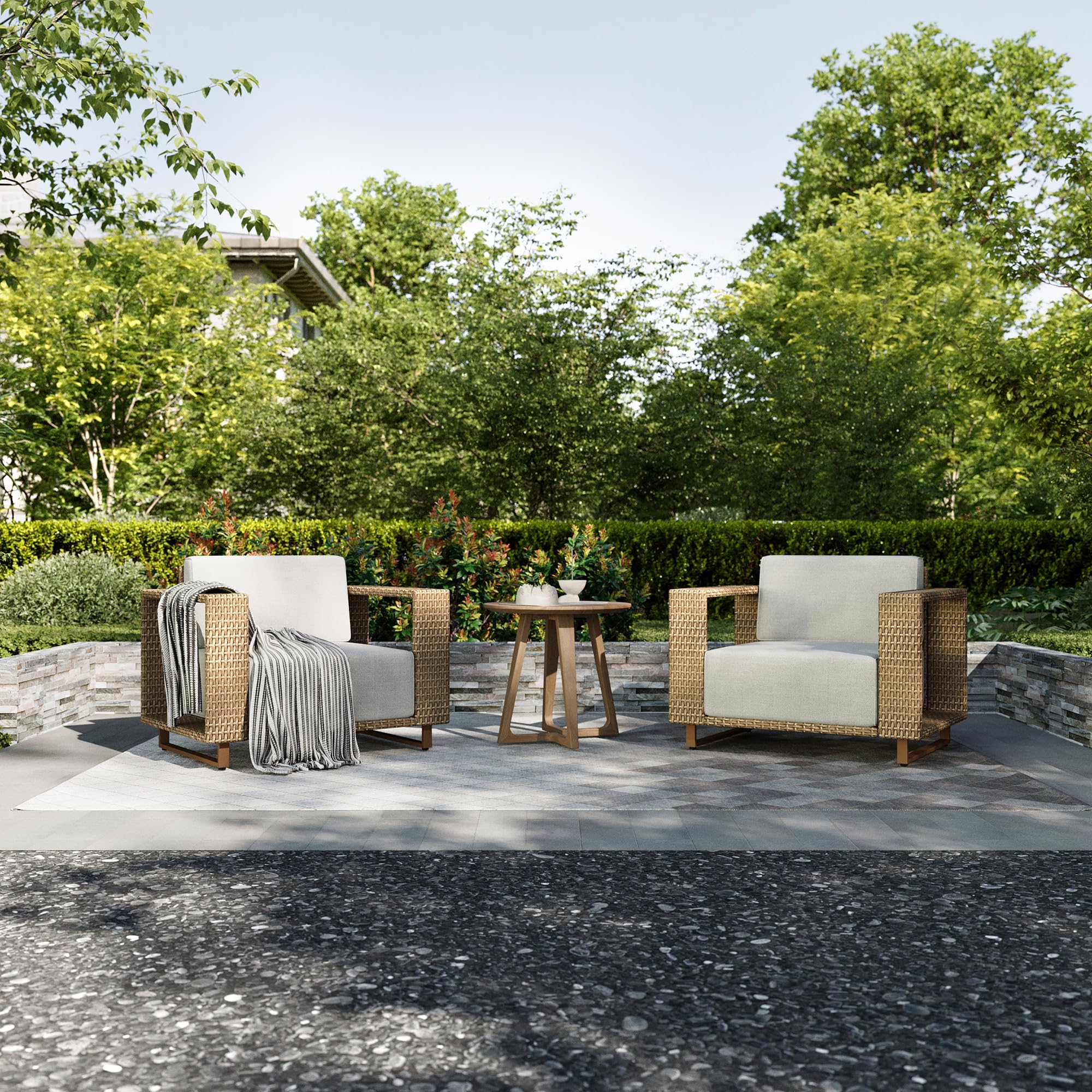 2 Pieces Patio Furniture Set, Outdoor Rattan Wicker Armchairs Set of 2, All Weather Patio Conversation Set with 5.3