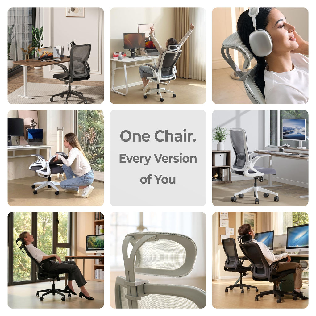 Model U | Folding Office Chair for Small Spaces | Gaming Chair for Adults & Kids | Ergonomic Mesh Computer Chair for Bedroom | Foldable Desk Chair for Home Work (Midnight Black Headrest)