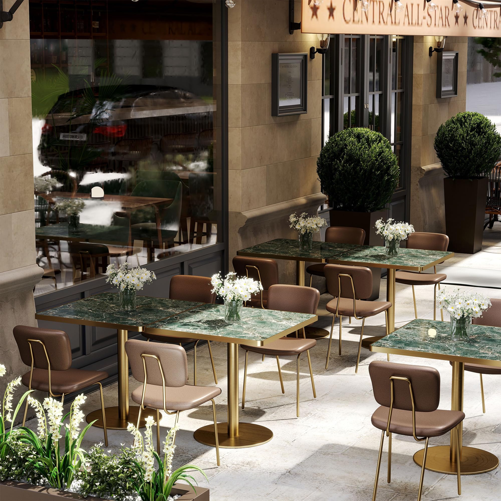 31.5" Tulip Table,Square Kitchen Dining Table for 2-4 with Thick Sintered Stone Top,Titanium Golden Pedestal Base,Heat-Resistant,Bistro Table for Dining Room,Café,Small Space（Emerald Essence）