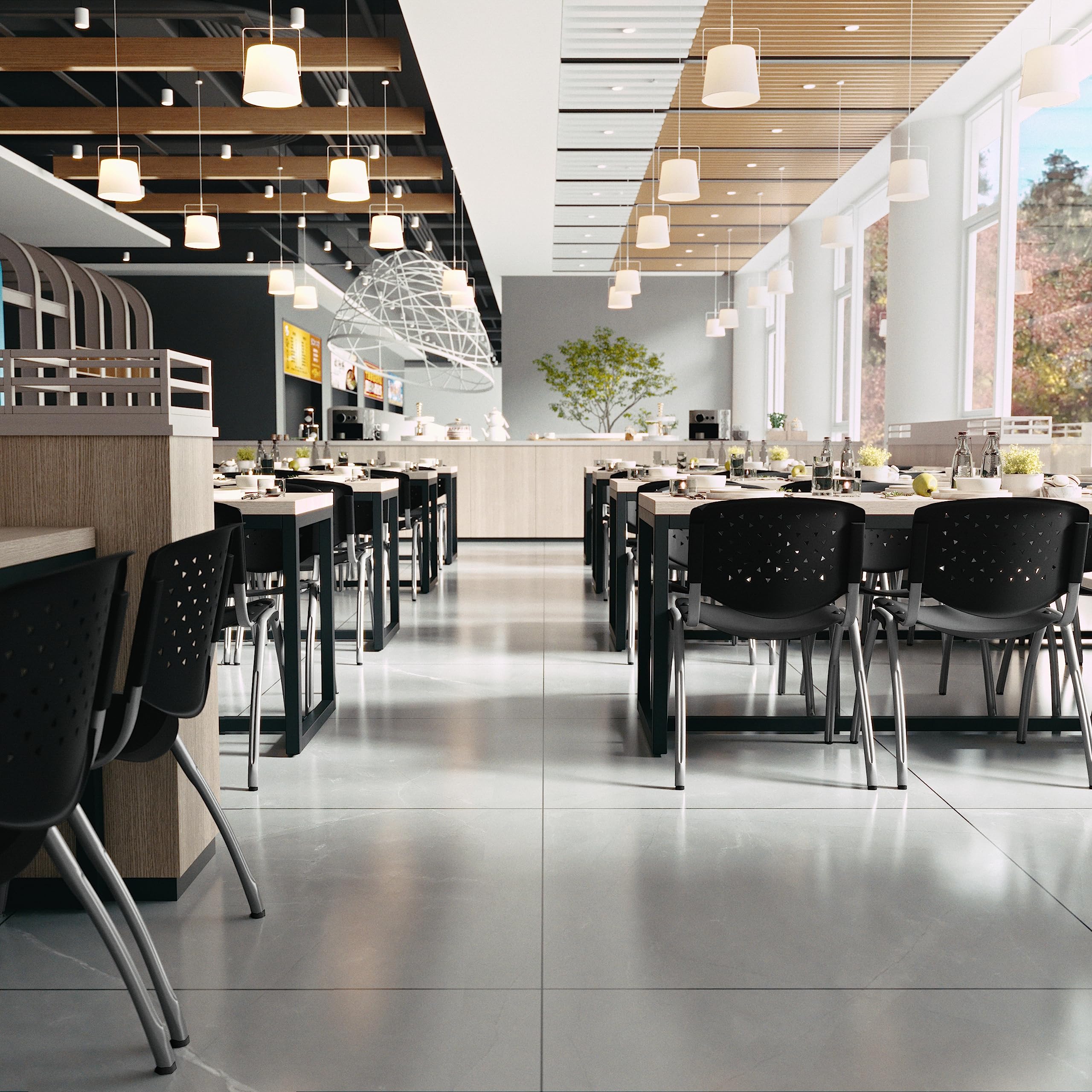 Hercules Series Plastic Contoured Lobby Chairs with Perforated Backs, Ergonomic Stacking Chairs for Offices, Set of 5, Gray