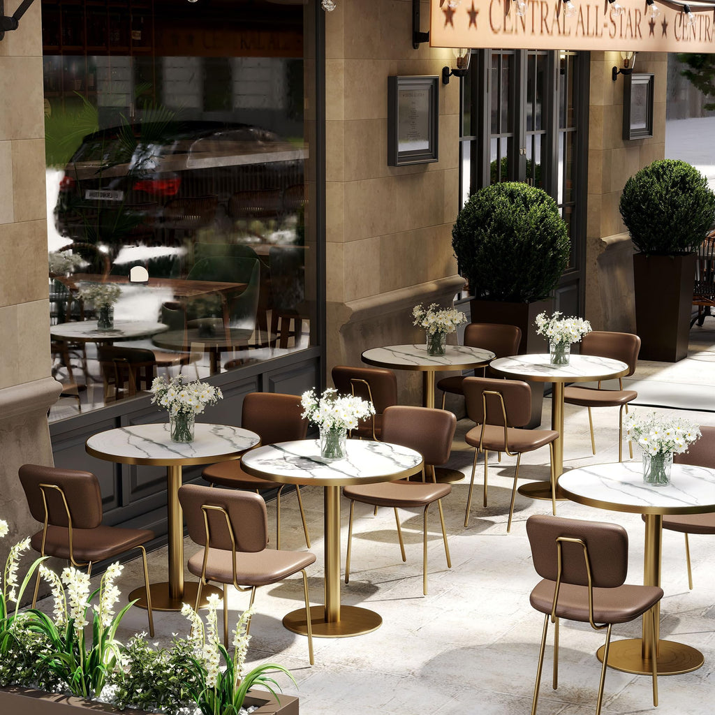 31.5" Tulip Table,Round Kitchen Dining Table for 2-4 with Thick Sintered Stone Top,Titanium Golden Pedestal Base,Heat-Resistant,Bistro Table for Dining Room,Café,Small Space（Flowing Traces）