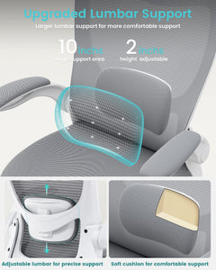 Office Chair, Ergonomic Desk Chair with Adjustable Lumbar Support and Flip up Armrest, Breathable Mesh Computer Chair for Home Office, Gray