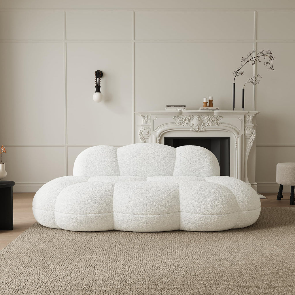 Cloud Shaped Couches for Living Room, Modern Comfy Upholstered Sofa, Cloud Shaped Leisure Sofa, Upholstered Couch for Bedroom, Apartment, Small Space (White, No Assembly Required)