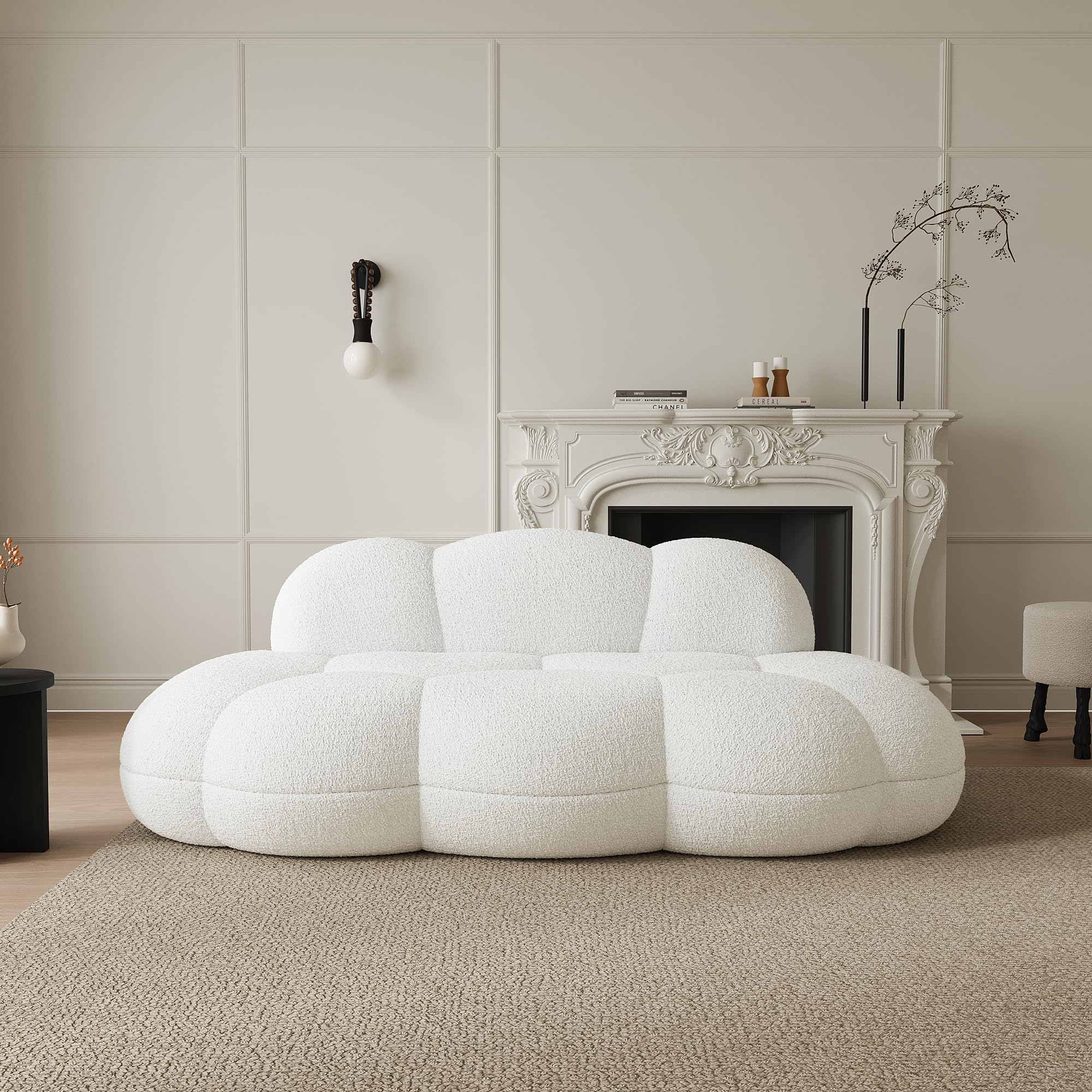 Cloud Shaped Couches for Living Room, Modern Comfy Upholstered Sofa, Cloud Shaped Leisure Sofa, Upholstered Couch for Bedroom, Apartment, Small Space (White, No Assembly Required)