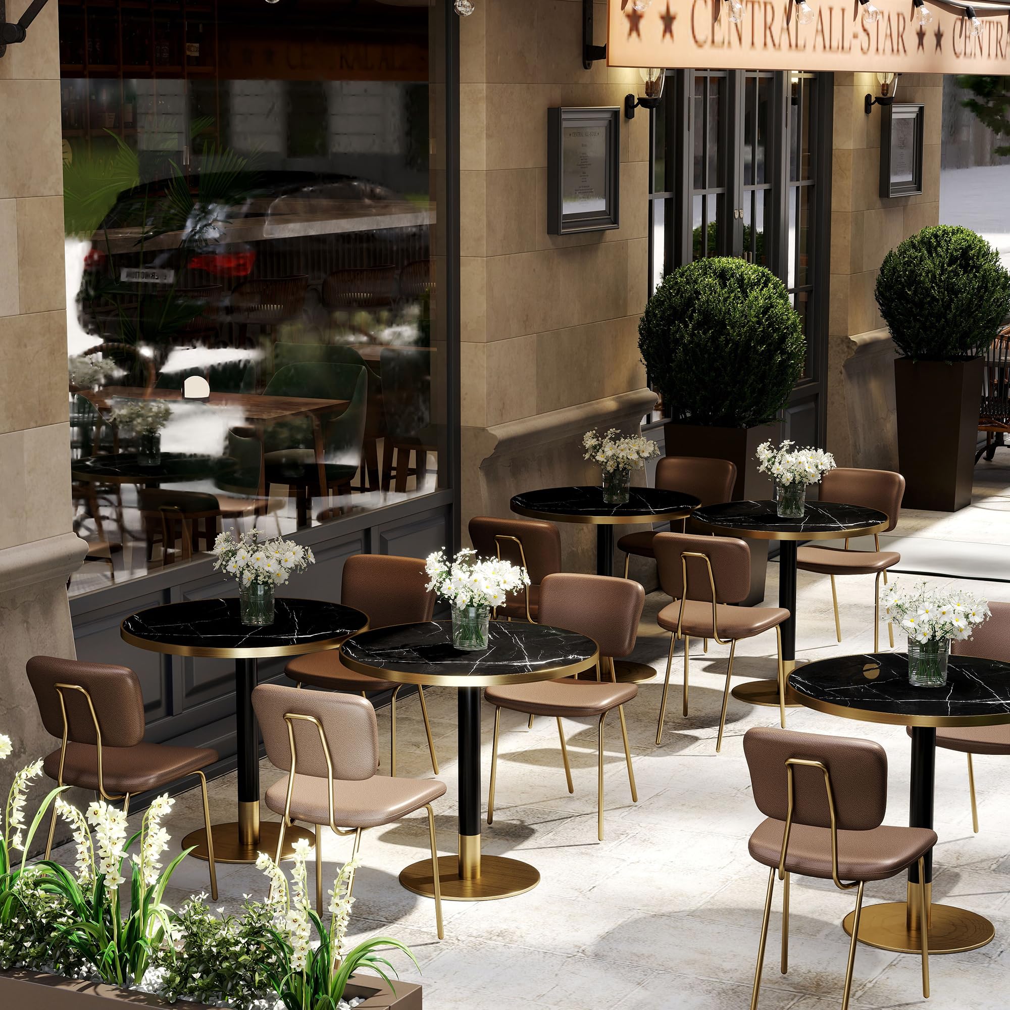 31.5" Tulip Table,Round Kitchen Dining Table for 2-4 with Thick Sintered Stone Top,Titanium Golden Pedestal Base,Heat-Resistant,Bistro Table for Dining Room,Café,Small Space（Inky Axis）