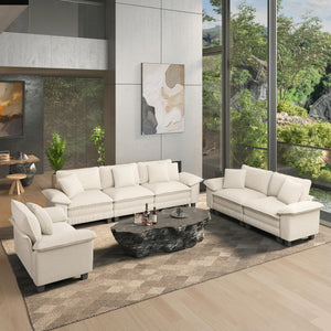 3 Pieces Modular Sectional Sofa Sets, Oversized Couch Set with Loveseats, Comfy Cloud Couches with Throw Pillows, 7-Seater Deep Seat Sofa for Living Room, Corduroy Beige