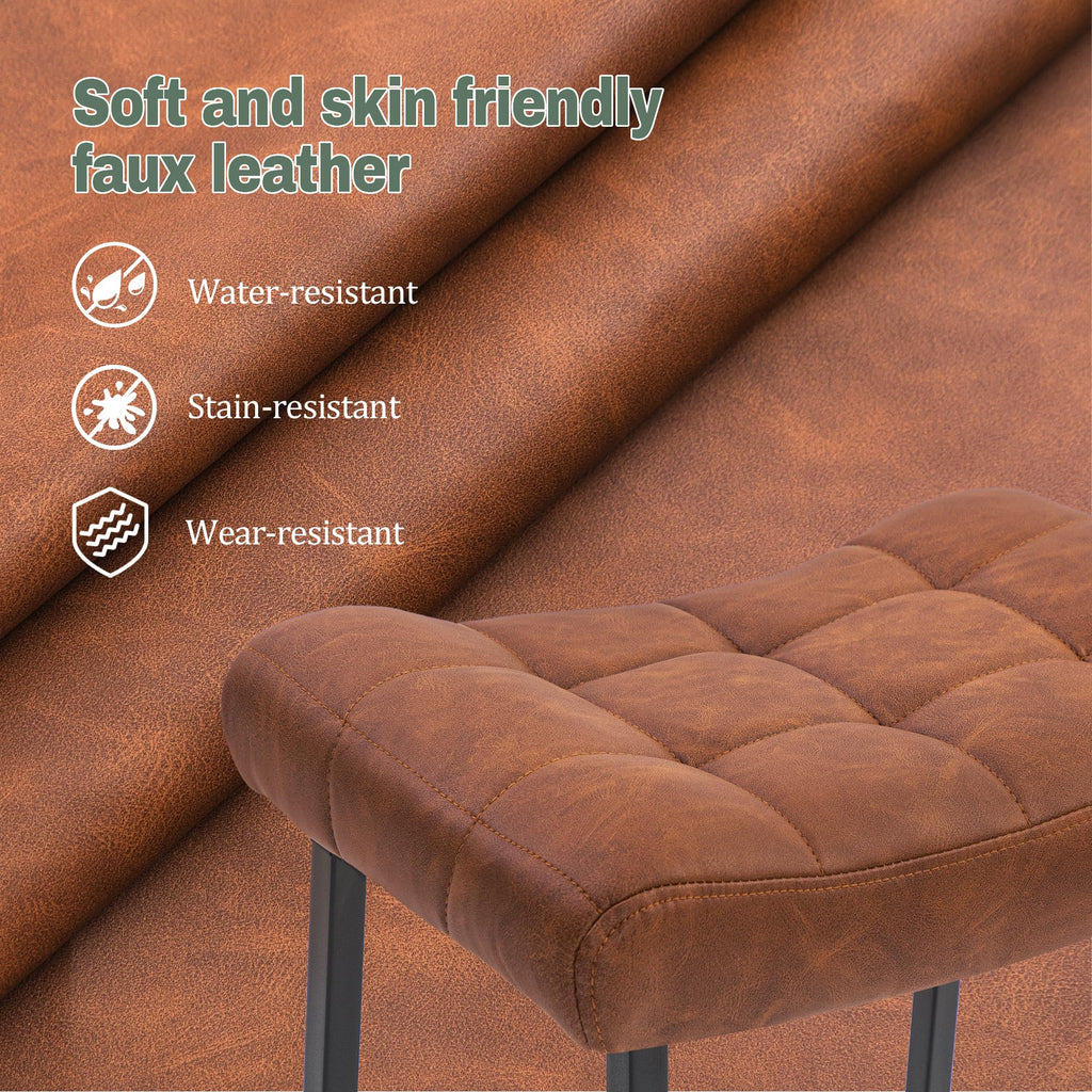 Counter Height Bar Stool for Kitchen Counter Modern Backless Barstool with Upholstered Faux Leather Seat and Metal Frame Industrial 24 inch Bar Chair, Brown
