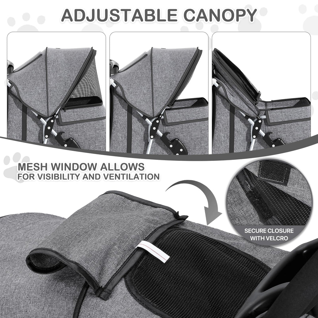 3 Wheels Pet Dog Cat Stroller for Small Medium Dogs and Cats, Lightweight Foldable Jogger Stroller w/Storage Basket and Cup Holder, Gray