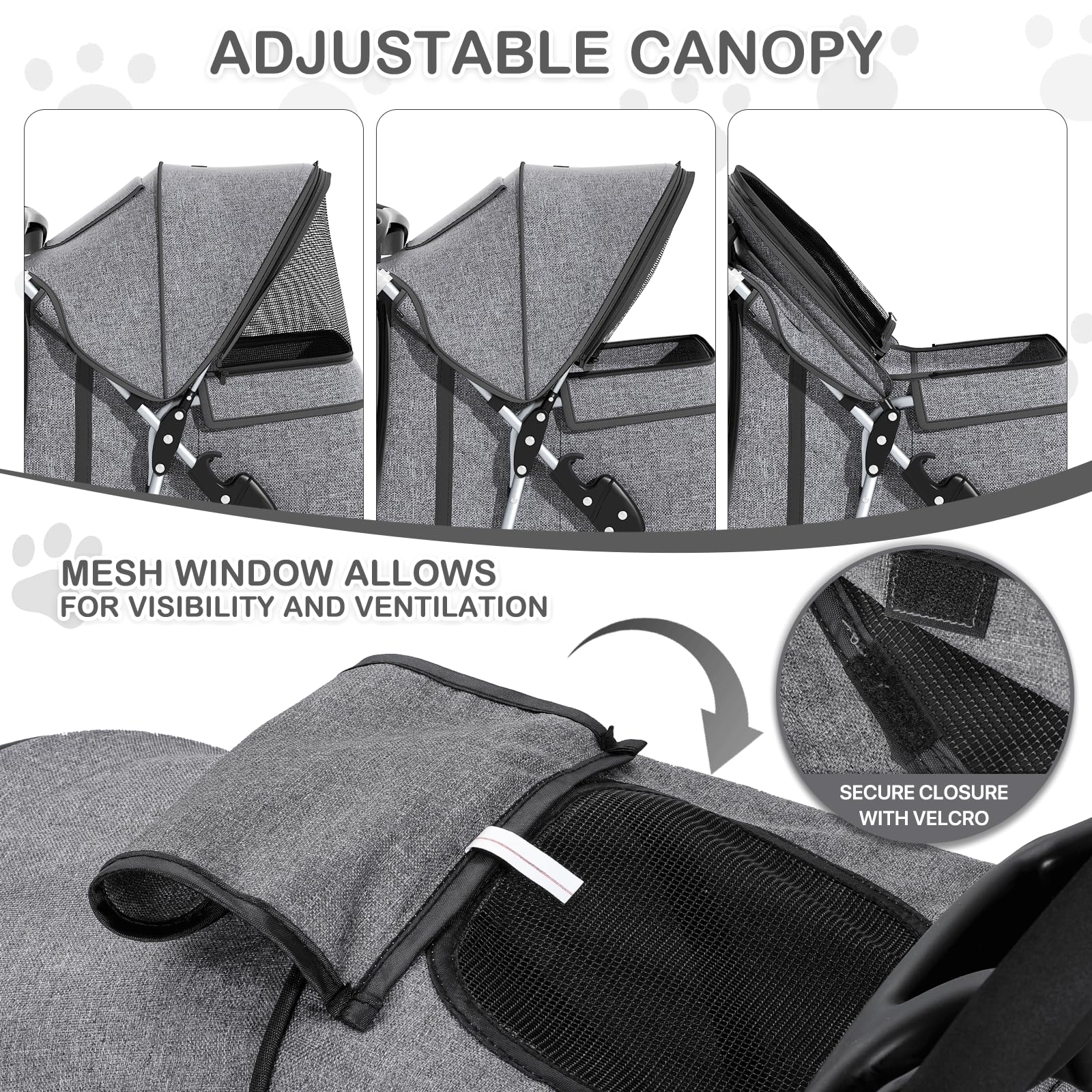 3 Wheels Pet Dog Cat Stroller for Small Medium Dogs and Cats, Lightweight Foldable Jogger Stroller w/Storage Basket and Cup Holder, Gray