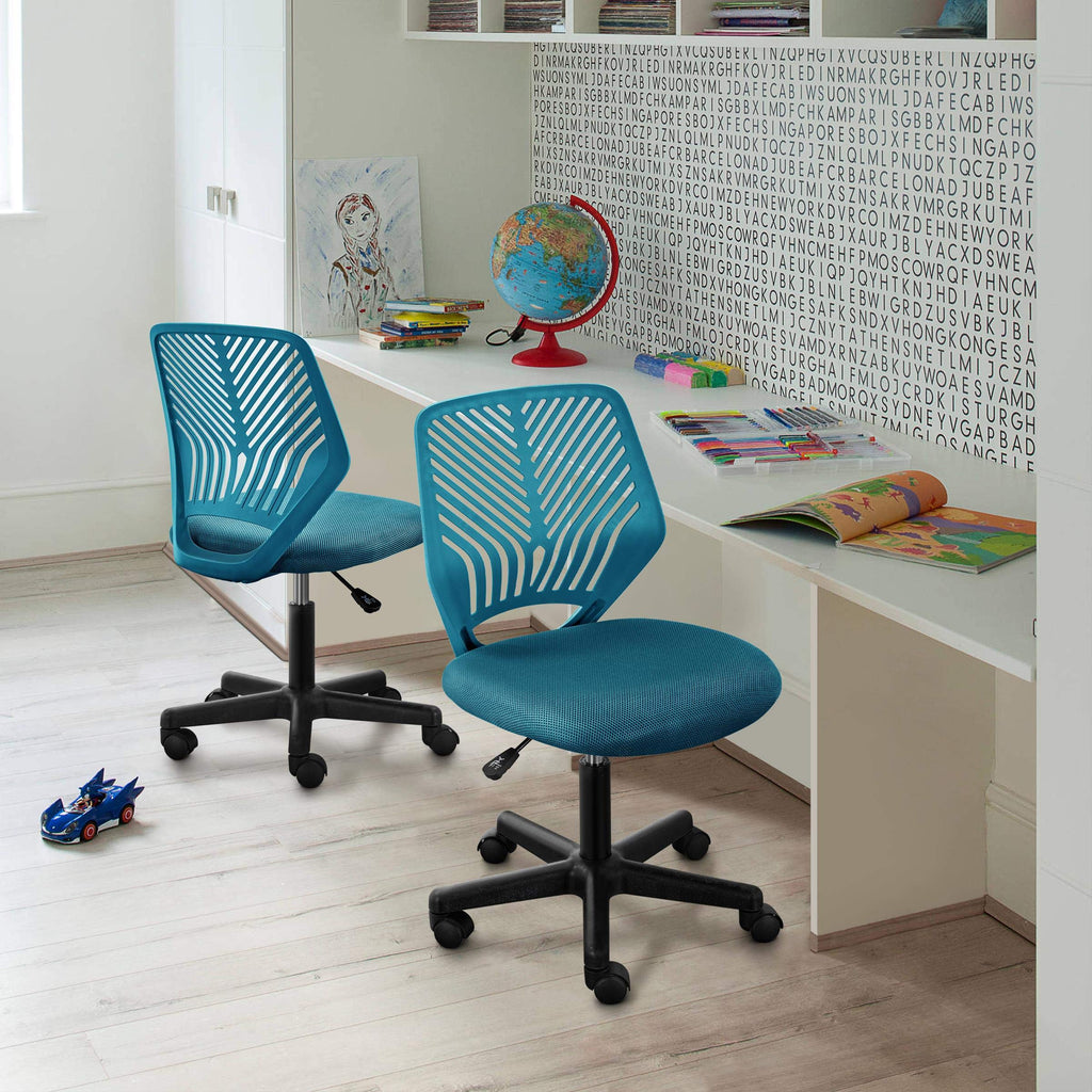 Kids Cute Office Chair Low-Back Armless Study Chair w/Lumbar Support Adjustable Height for Children in Bedroom School, Turquoise