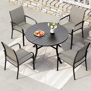 Round Patio Dining Set, 5 Piece Outdoor Metal Table and Chairs Set for Lawn Garden Backyard Deck