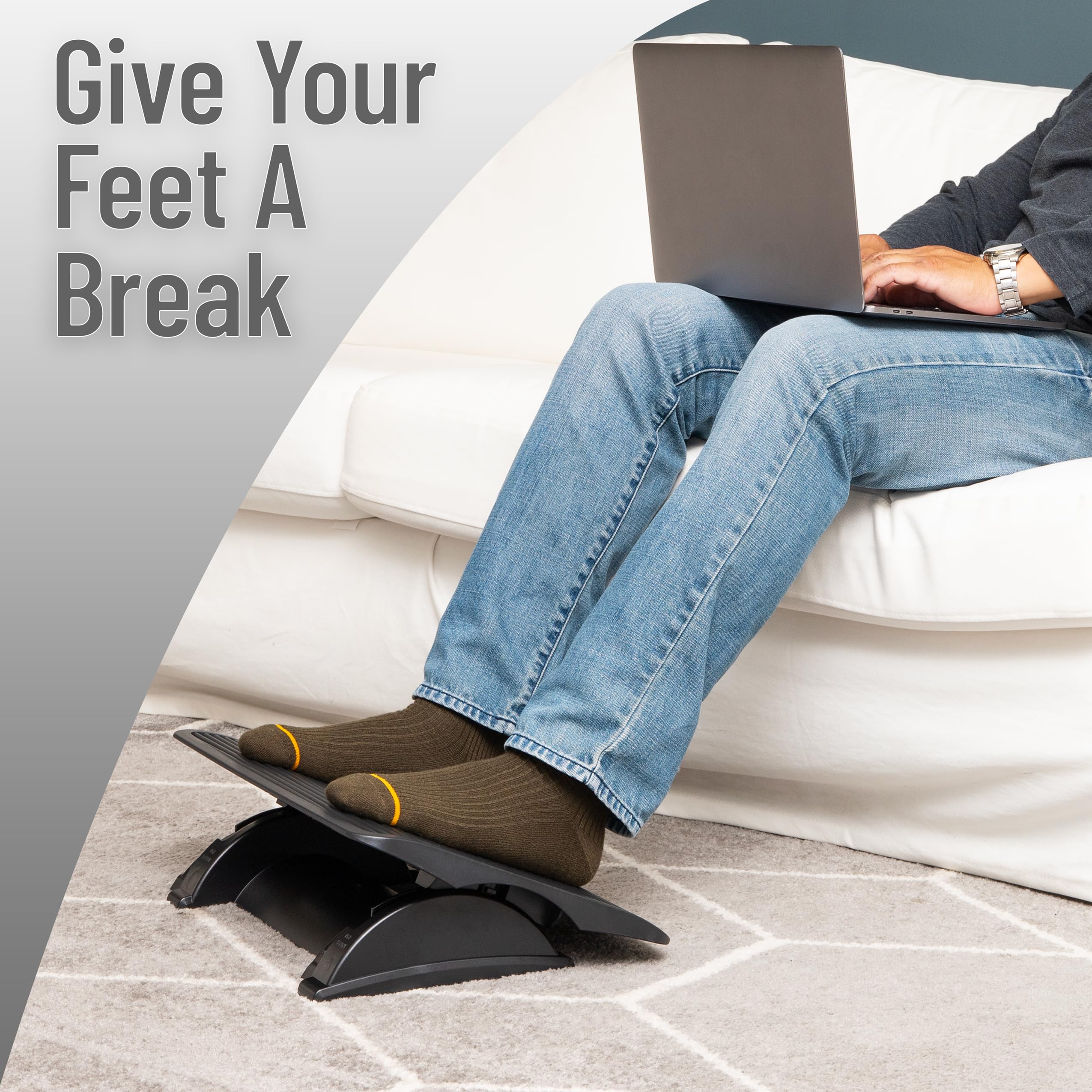 Foot Rest, Under Desk at Work, Ergonomic, Height Adjustable, Office, Plastic, Black