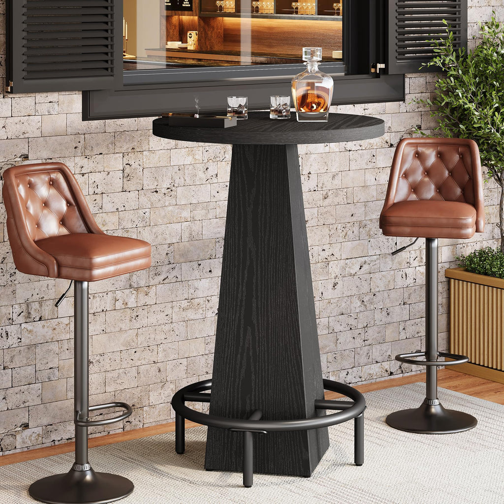 Bar Table Set of 2, 37.4" High Round Pub Table for Small Bars, Dining Room, Kitchen, Black (Only Table)