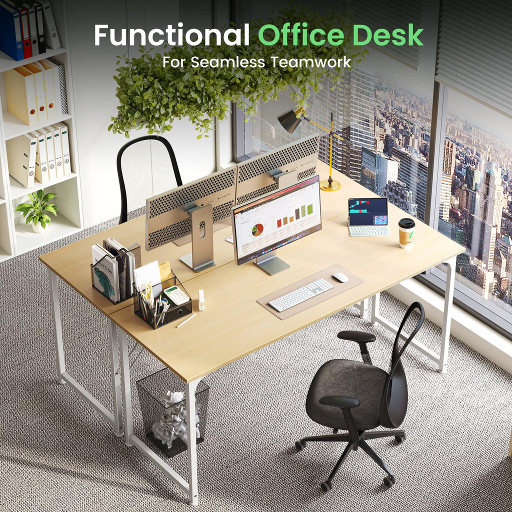 Computer Desk, 54 Inch Office Desk, Gaming Desk with Storage, Writing Desk Work Desk for Home Office, Study, Modern Simple Desk, Large Legroom, Metal Frame, Maple