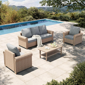 4 Pieces Patio Furniture Set, All Weather 5 Seats Outdoor Wicker Sofa with 44