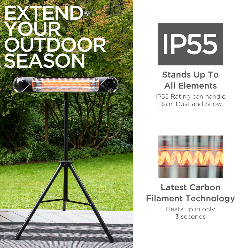 Infrared Electric Patio Heater - Indoor/Outdoor Heater - Portable Wall/Garage Heater - 1500W - use with Stand - Mount to Ceiling/Wall)
