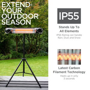 Infrared Electric Patio Heater - Indoor/Outdoor Heater - Portable Wall/Garage Heater - 1500W - use with Stand - Mount to Ceiling/Wall)