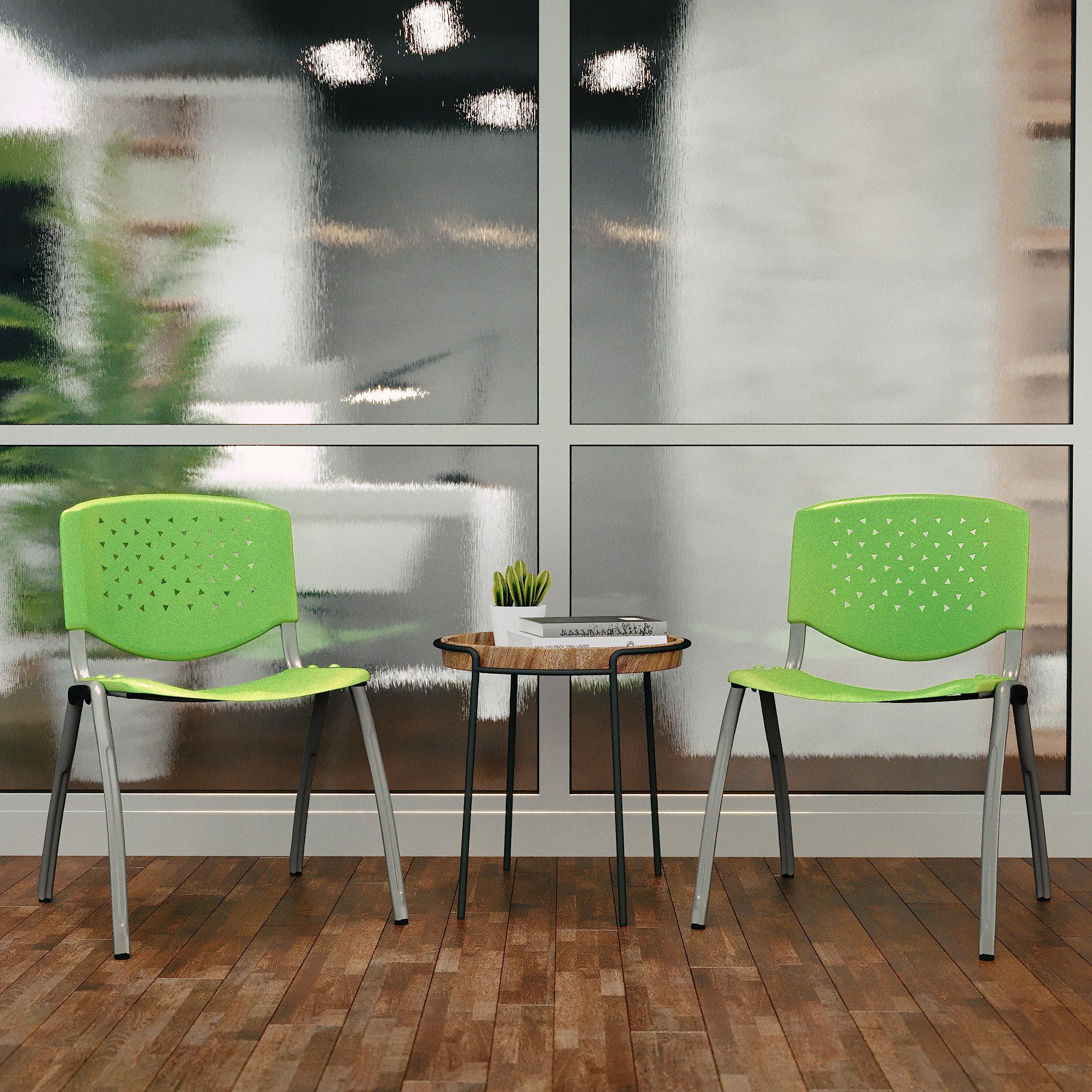 HERCULES -5 Pack 880 lb. Capacity Green Plastic Stack Chair | Comfortable Seating with Durable Design