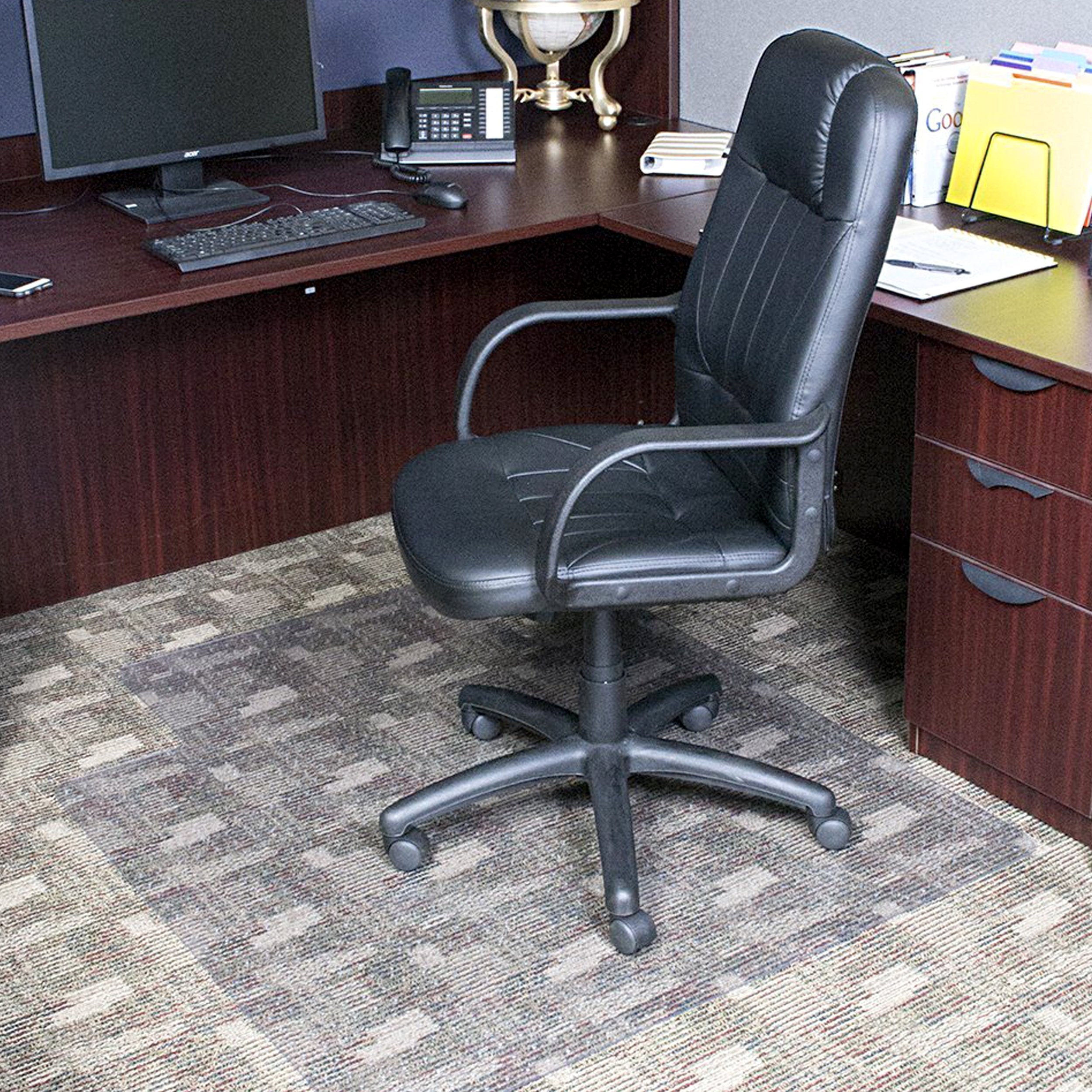 Office Chair Mat for Low‑Pile Carpet – 45" x 53" Clear Desk Floor Protector with Lip, Smooth Glide PVC for Rolling Chairs