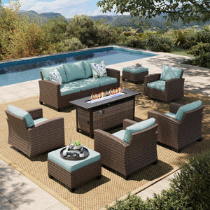 Swivel Glider Patio Furniture Set, Outdoor Sectional Conversation Sets with 56