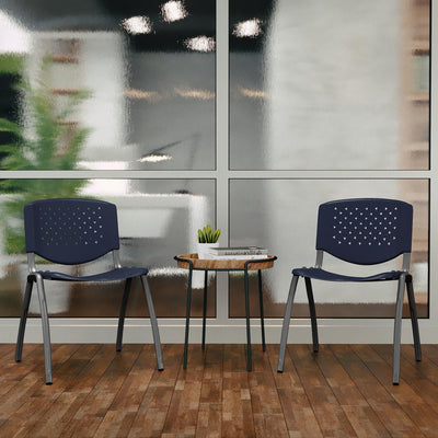 Hercules Series Plastic Contoured Lobby Chairs with Perforated Backs, Ergonomic Stacking Chairs for Offices, Set of 5, Navy