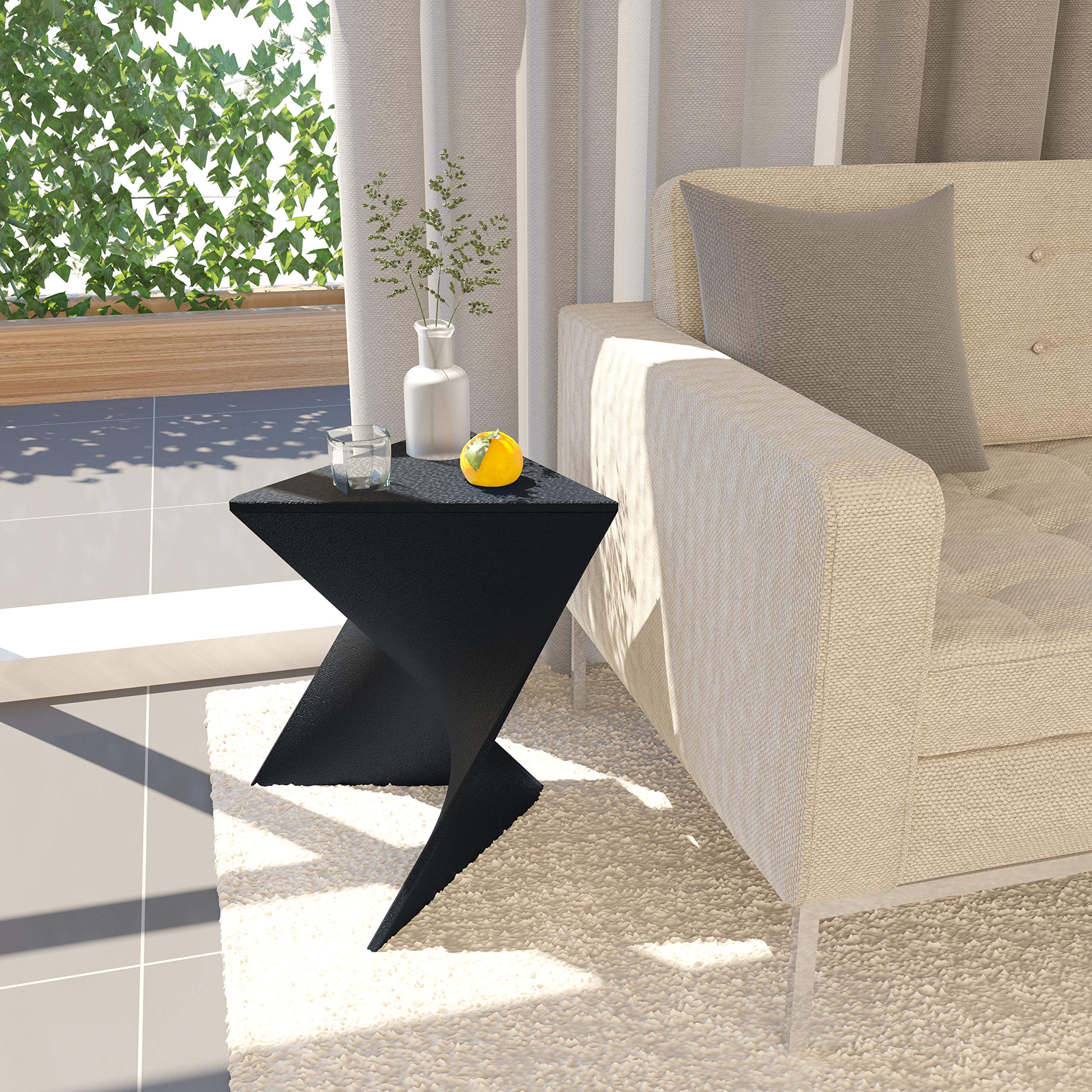 15.75" Triangular Side Table, Stackable Plastic Accent End Table for Indoor & Outdoor Use, Weather-Resistant Modern Patio & Living Room Table, Black